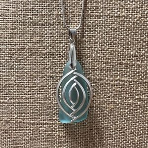 Hand Crafted Baby Blue Sea Glass Necklace Pendant